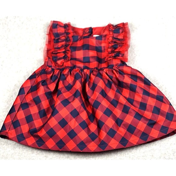 Cat and Jack Baby Dress 6-9 Months Red Check Plaid Ruffle Lined Gown Party - Picture 2 of 13